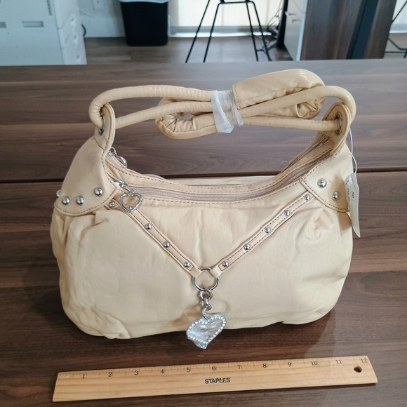 Handbags - Elegant Cream Handbag with Heart Charm